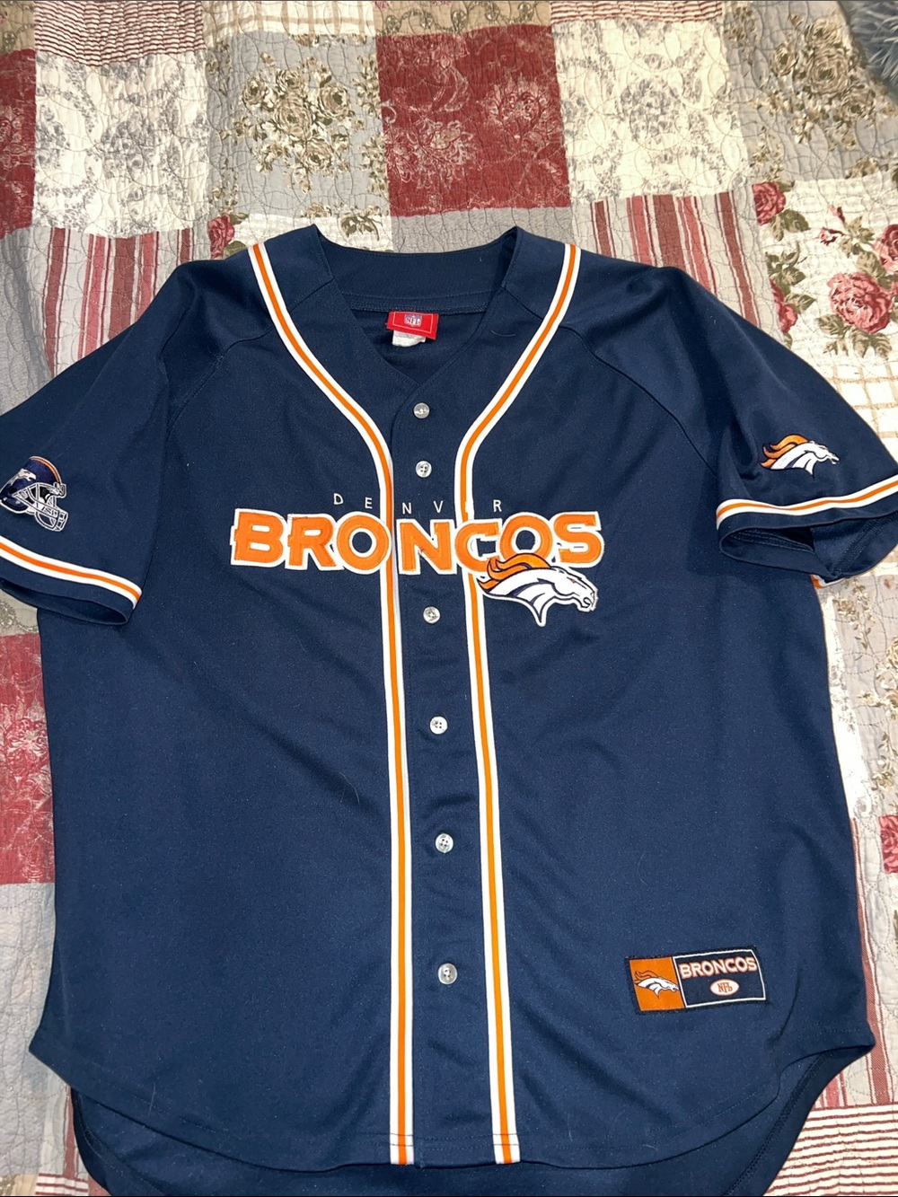 Denver Broncos 90s  NFL Baseball Jersey Football XXL Blue Stitched